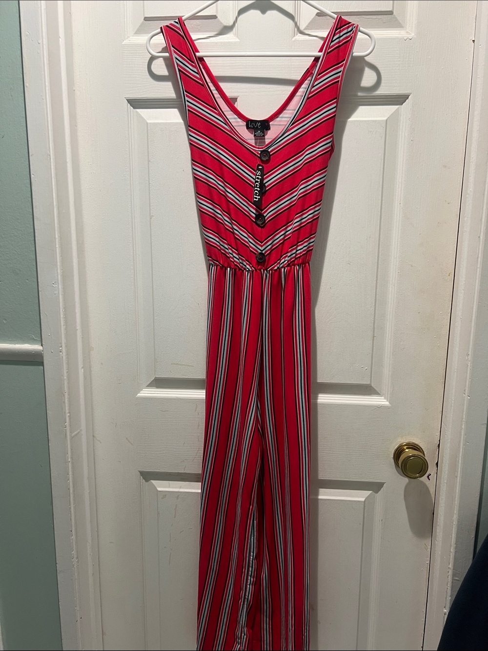 Love Brand Red Striped Sleeveless Jumpsuit with Buttons